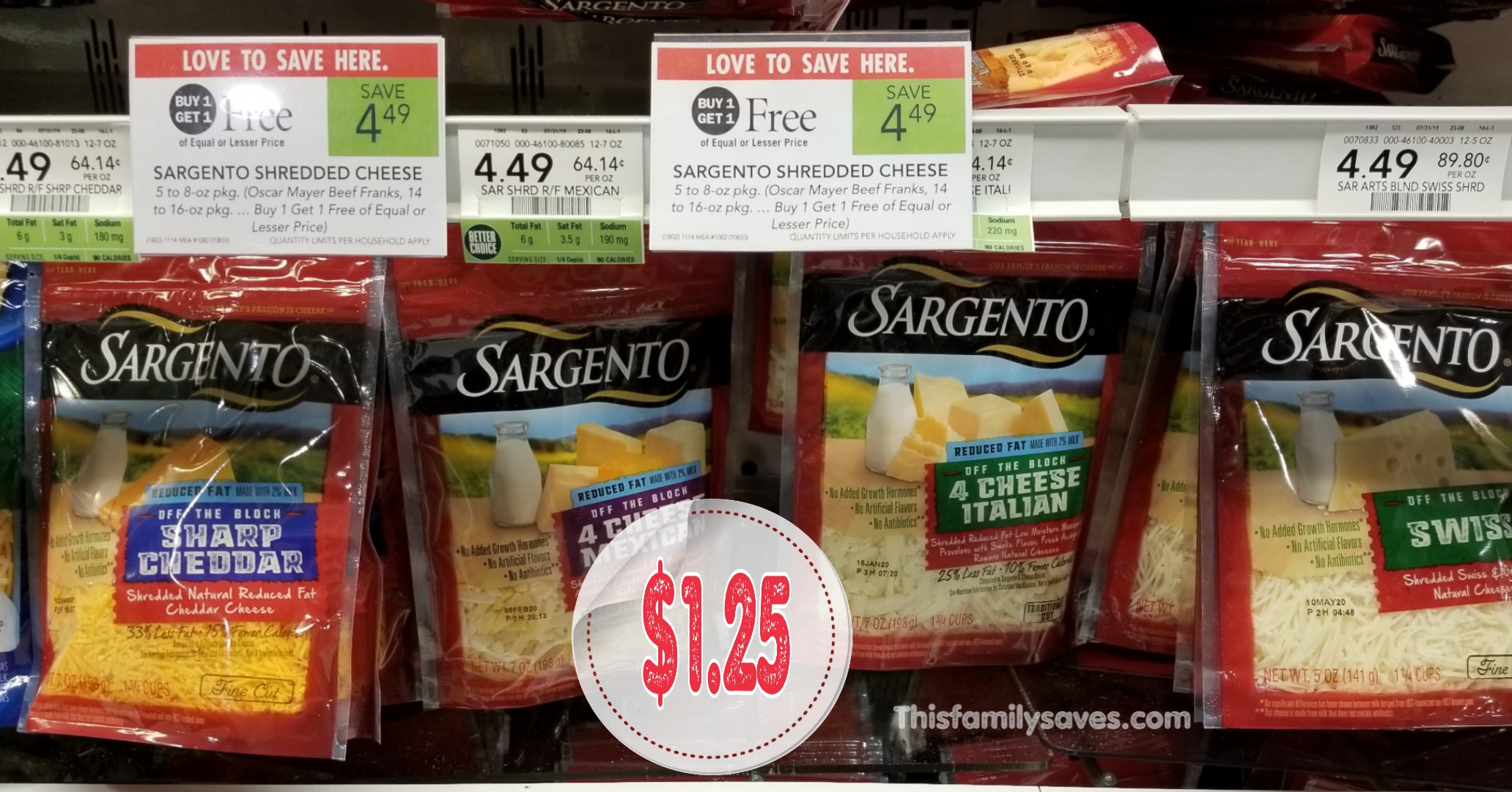 Sargento Shredded Cheese – Only $1.25 each