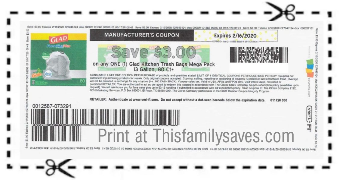 New HOT $3/1 Glad Kitchen Trash Bags Coupon – Click to Print!