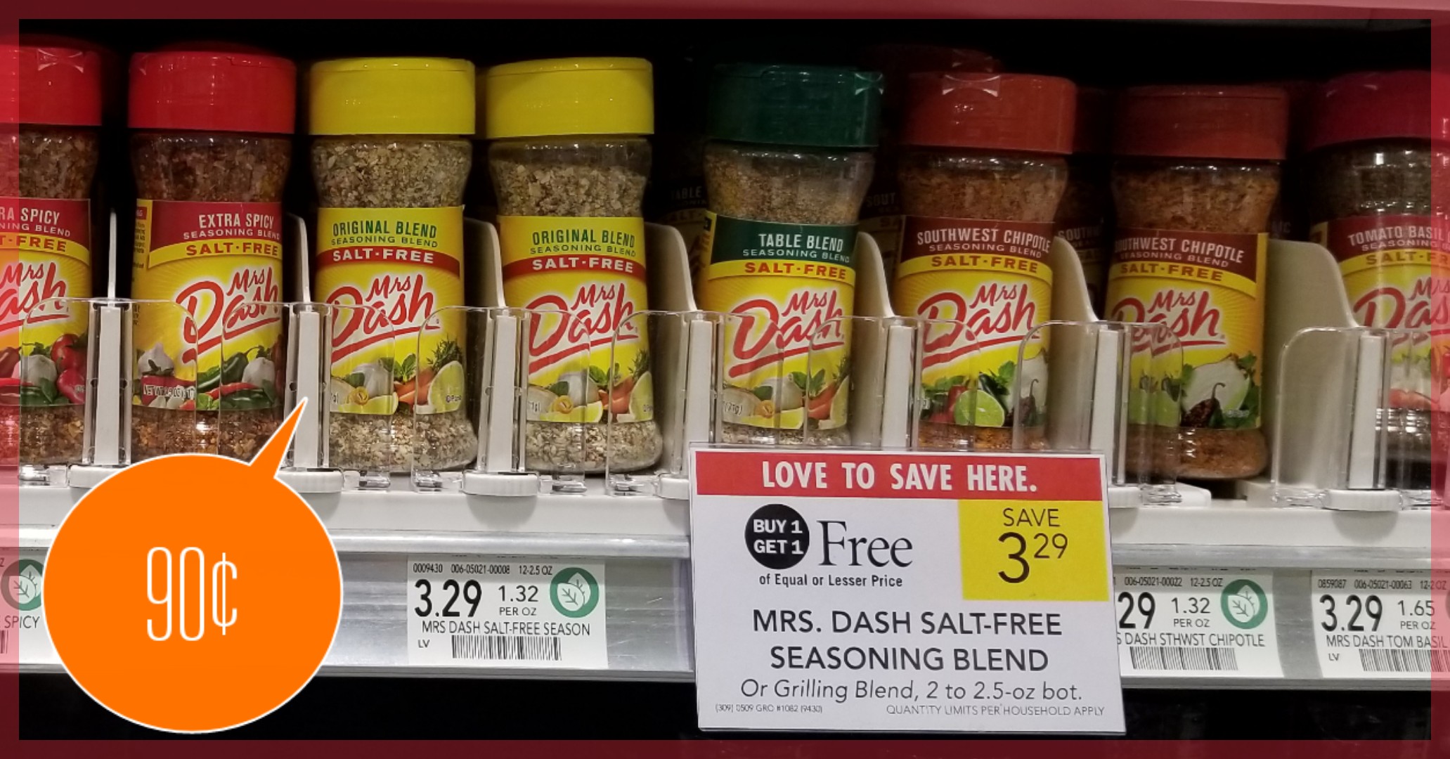 Mrs. Dash Salt-Free Seasoning – Only 90¢ each