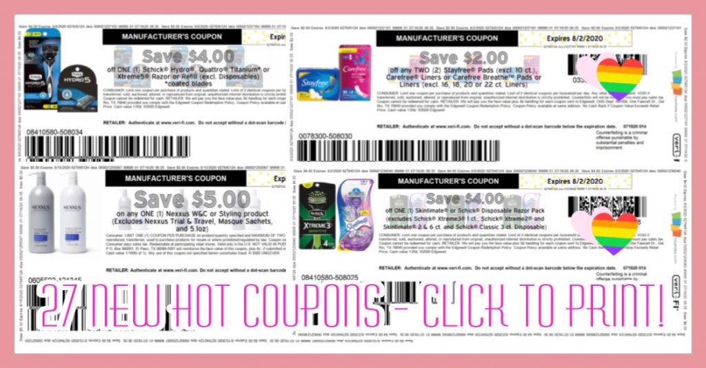 27 New Coupons Nexxus, Skintimate, Schick, Stayfree, & More!