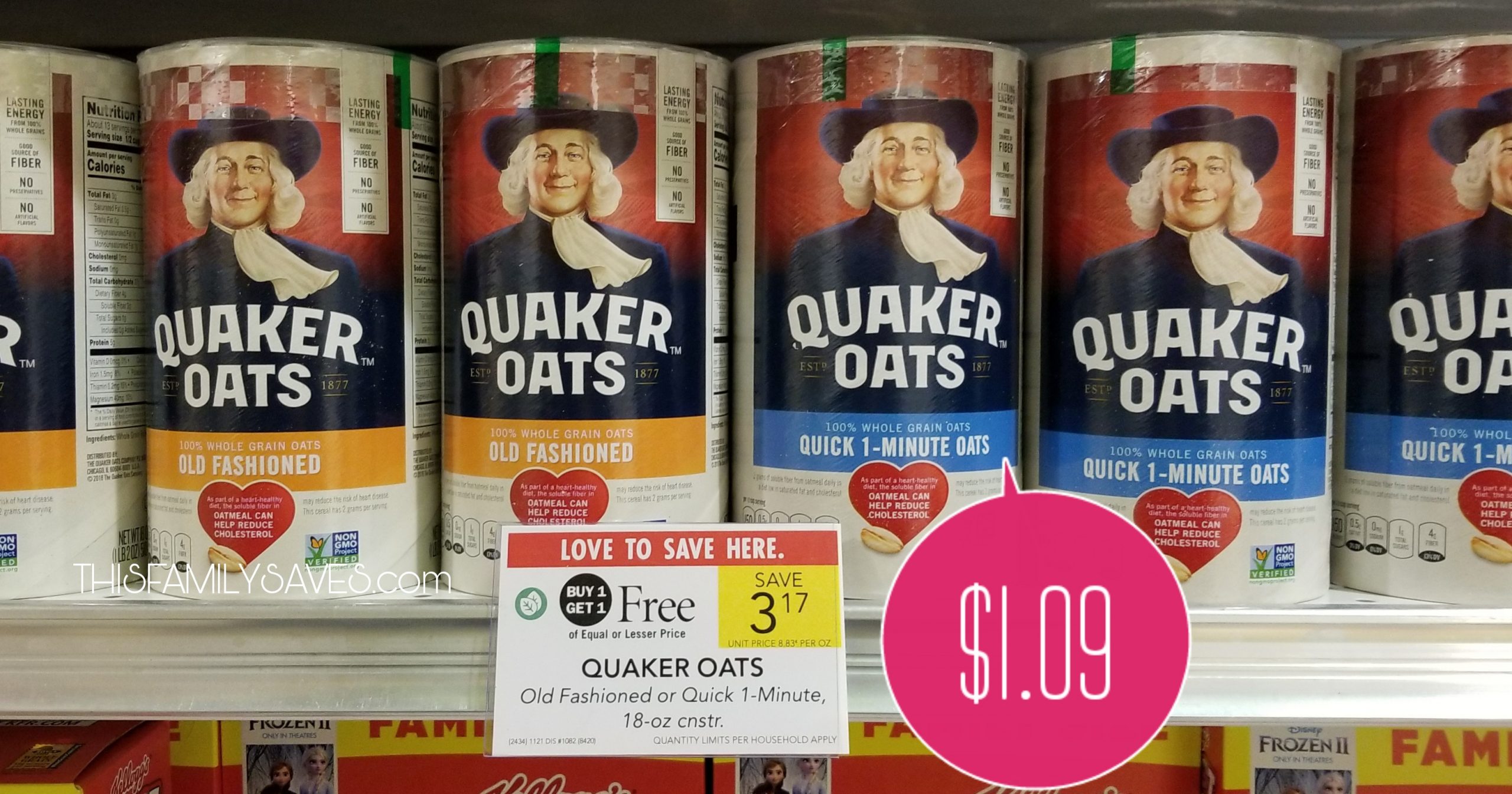 Quaker Oats – Only $1.09 each